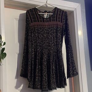 ecate Black and Brown Patterned Long Sleeve Dress